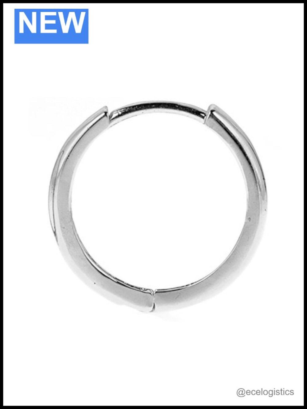 14K White Gold Single Hoop Earring 13mm Snap Clasp